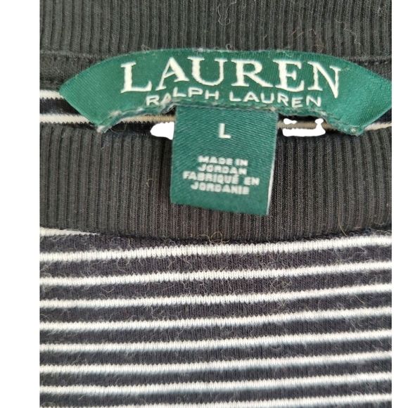 Lauren Ralph Lauren Striped Boatneck Top Black White Old Money Sz L Nautical - Picture 10 of 12